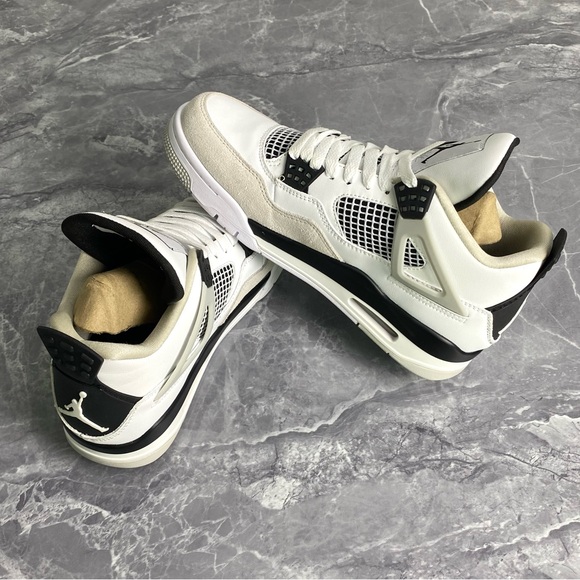Jordan 4 Military Black -Men's Retro White/Black Sneakers Shoes - Picture 6 of 6